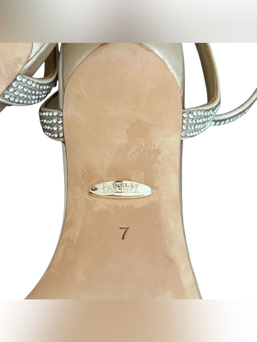Badgley Mischka Remi Rhinestone Bow Champagne Ankle-Strap Heel - Picture 12 of 16